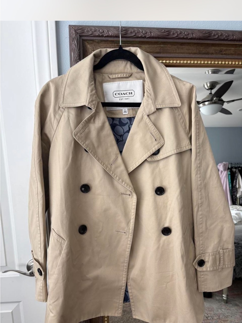 Coach Tan Double-Breasted Trench Coat with Belt - Picture 3 of 5